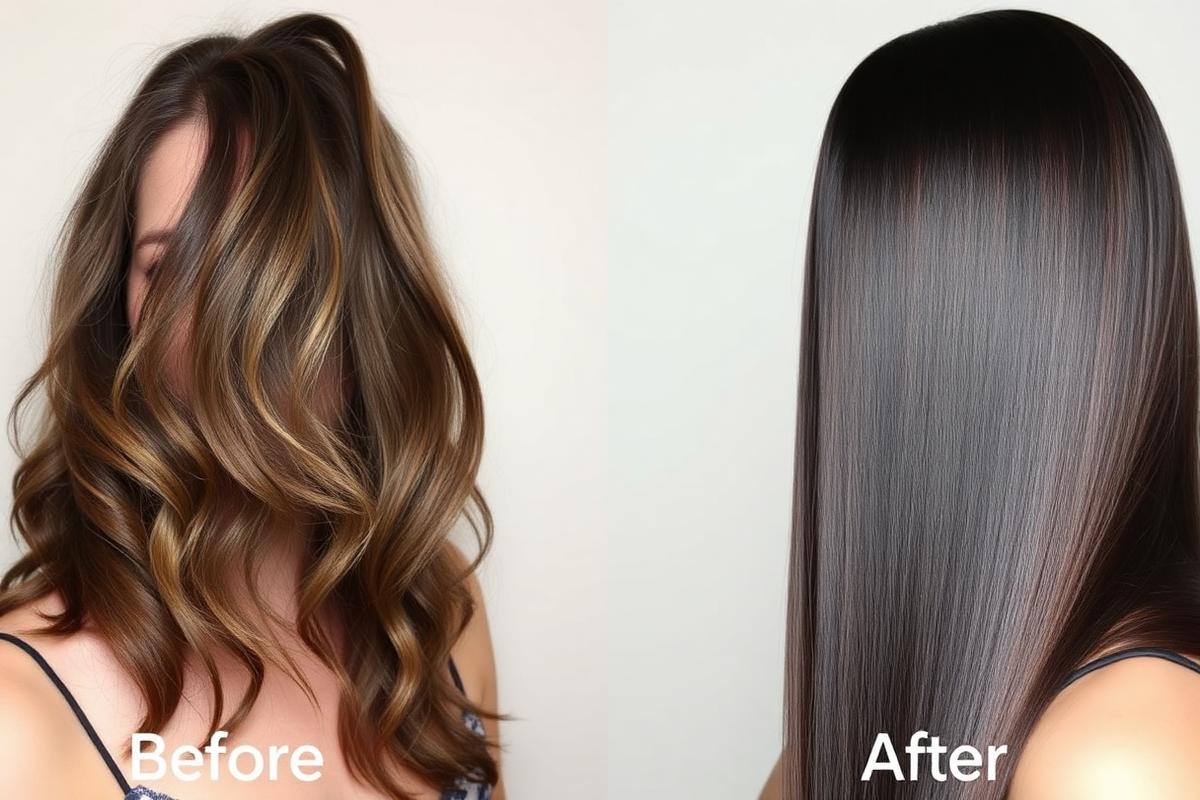 Comparación del cabello antes y después de usar el peine alisador