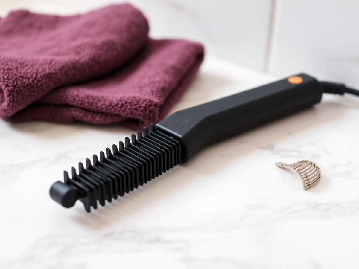 El peine alisador HairStraight Pro sobre la encimera del baño